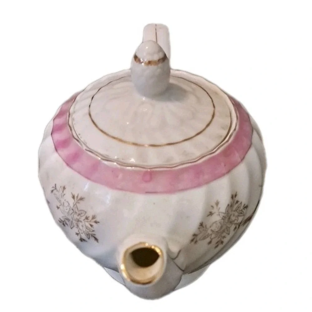 Vtg Ceramic Teapot Pink Roses Unbranded